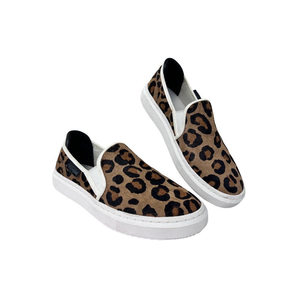 UGG Jass Sneakers Women 7.5 Brown Excellent Leopard Calf Hair Slip On 1130780